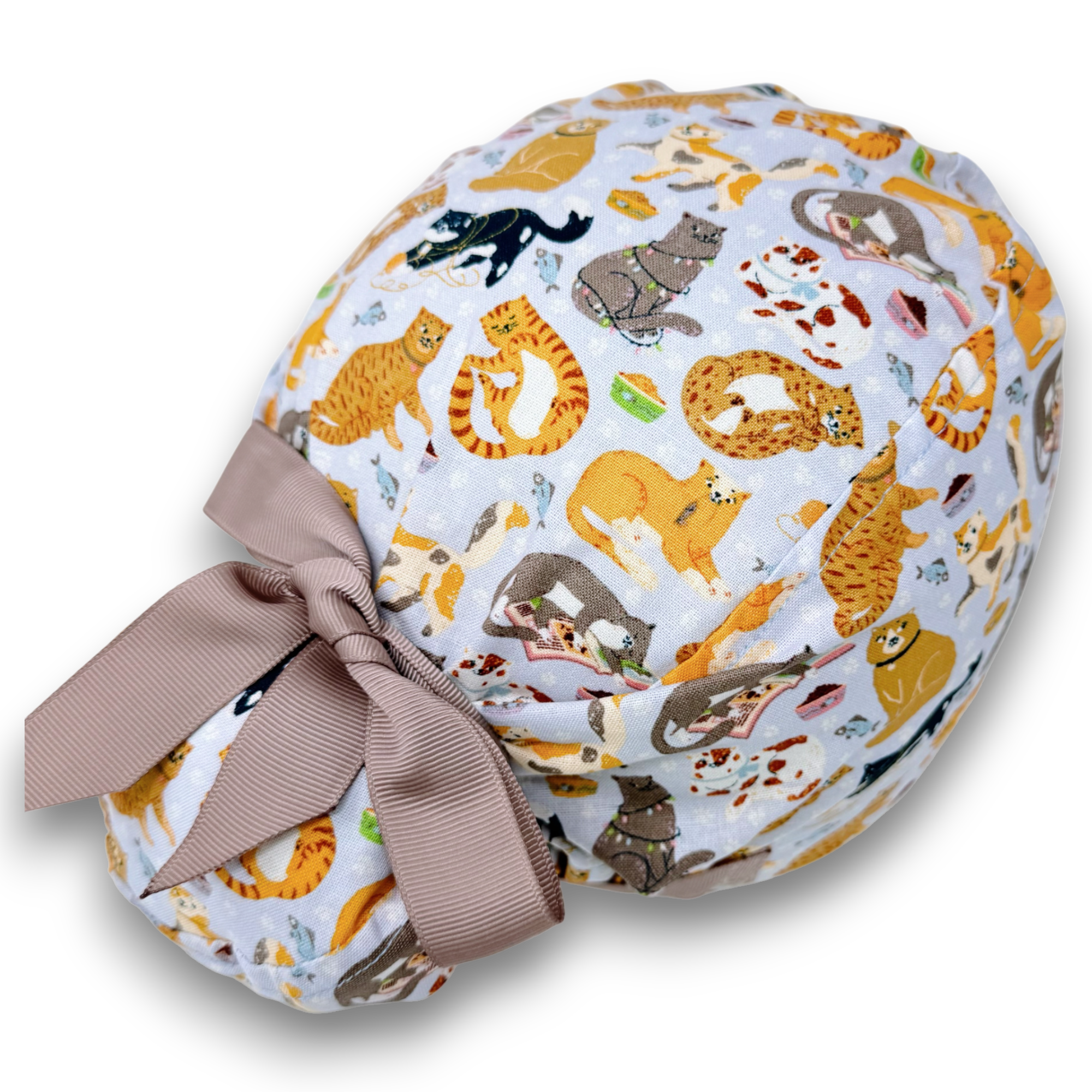 Cat Euro scrub cap with ties for Women by Paradise Caps. Euro PLUS style.