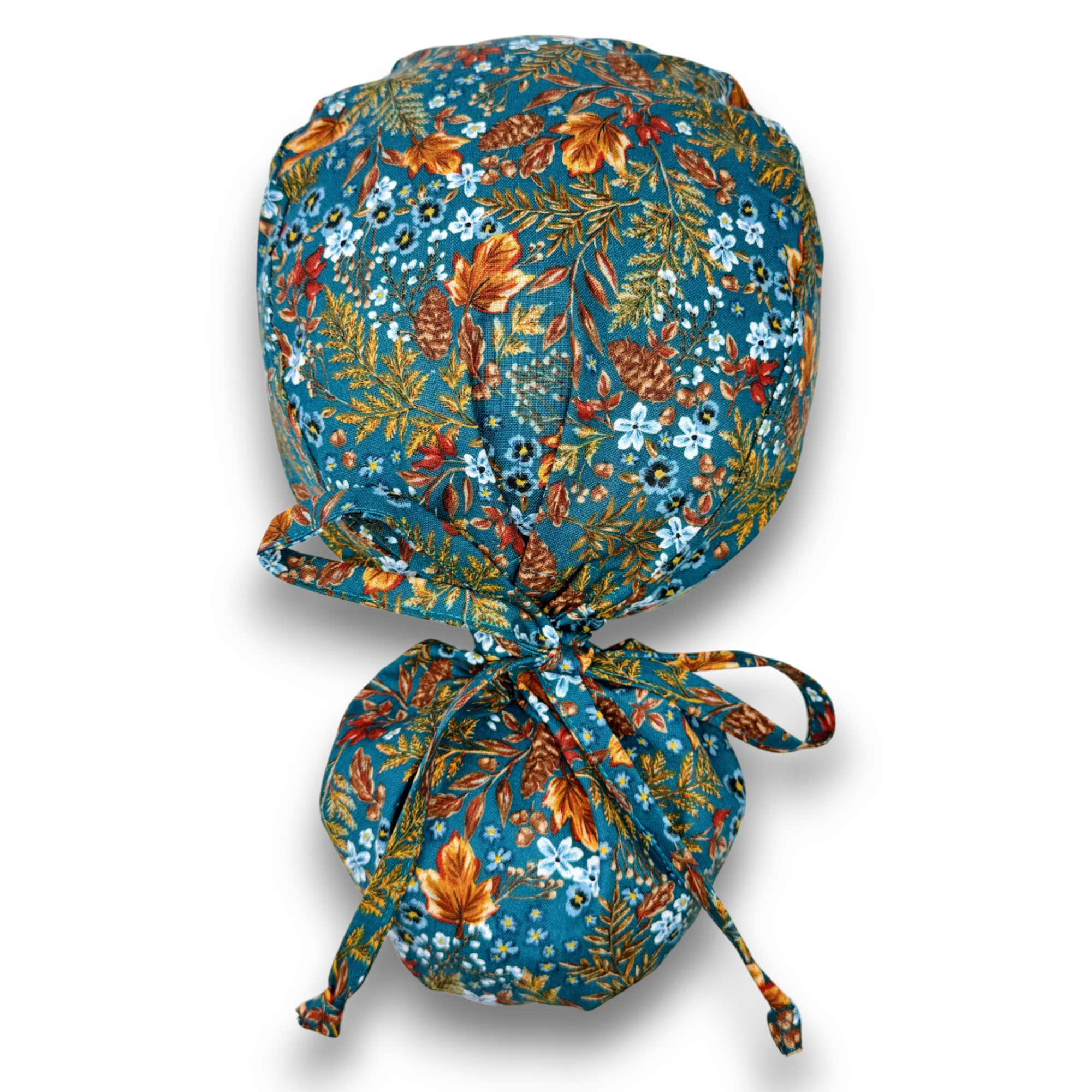 Floral leaves Ponytail scrub cap for women with satin lined option by Paradise Caps.
