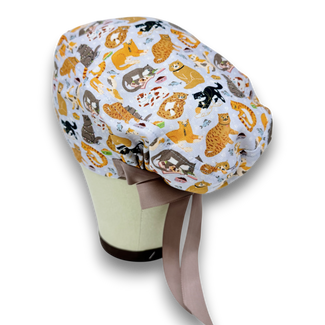 Cat Euro scrub cap with ties for Women by Paradise Caps. Euro PLUS style.