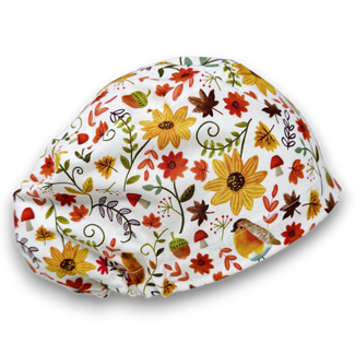 Fall flower Euro scrub cap for women. Floral European satin lined surgical cap by Paradise Caps.