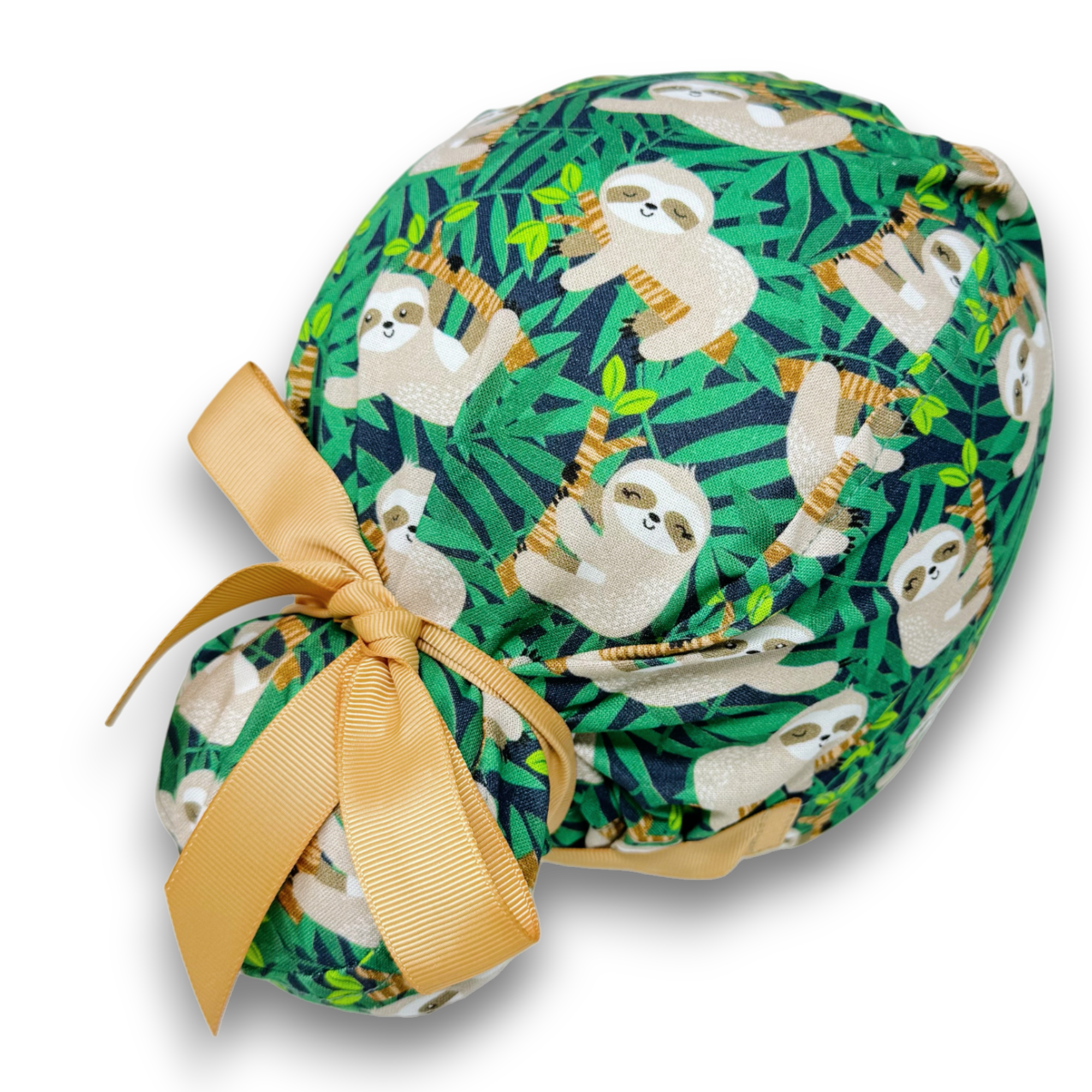 Sloth Euro scrub cap with ties for Women by Paradise Caps. Euro PLUS style.