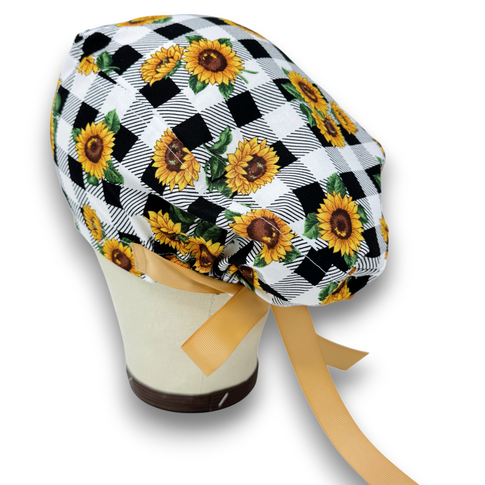 Sunflower Euro scrub cap with ties for Women by Paradise Caps. Euro PLUS style.