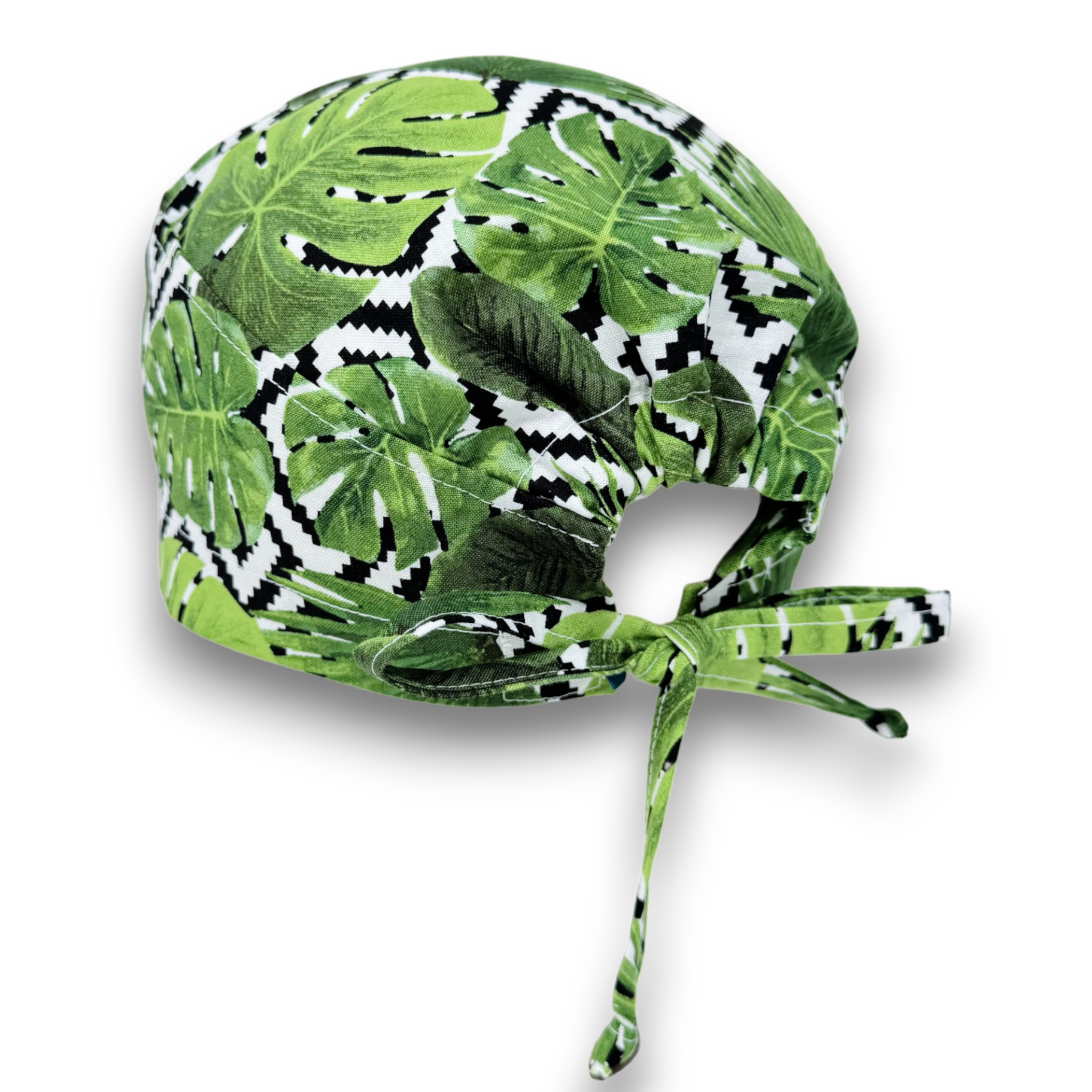 Monstera Men's Skull tie-back style surgical scrub cap for men by Paradise Caps.