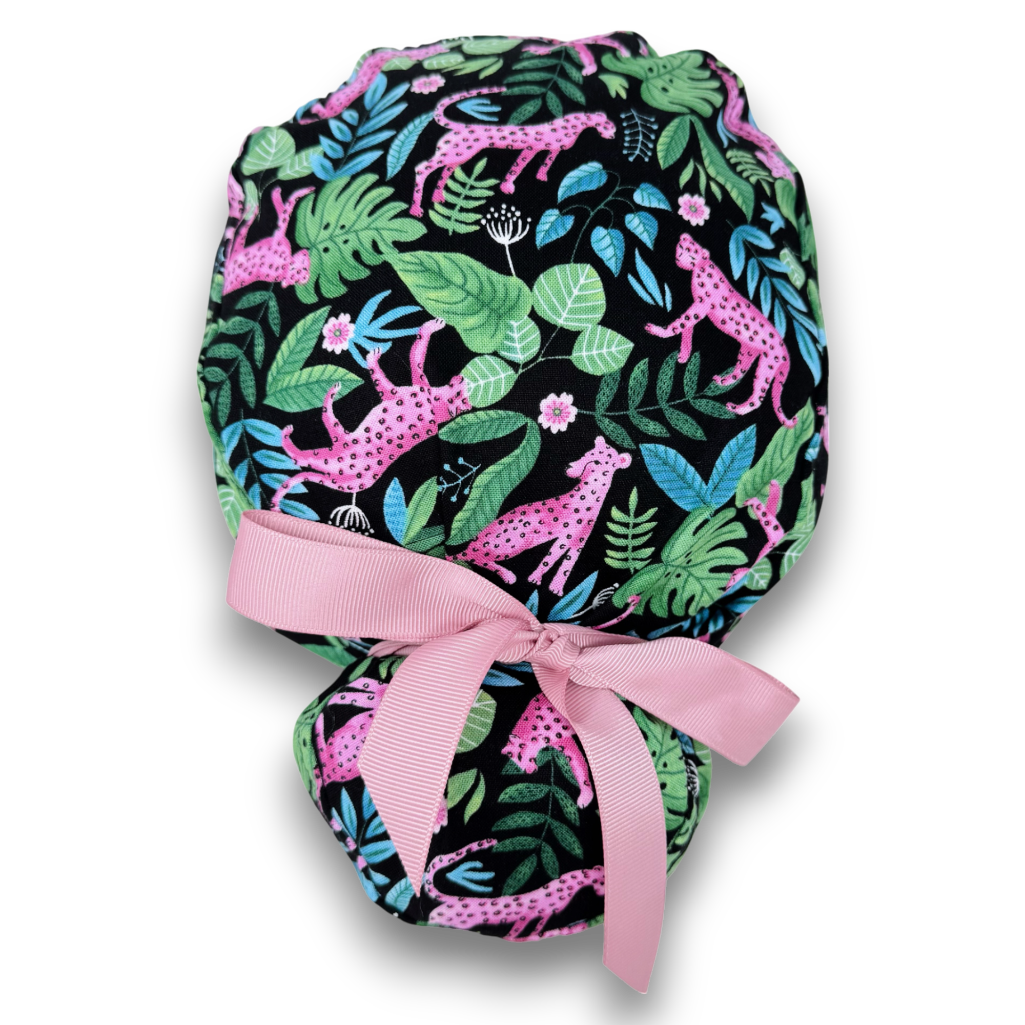 Leopard Euro scrub cap with ties for Women by Paradise Caps. Euro PLUS style.