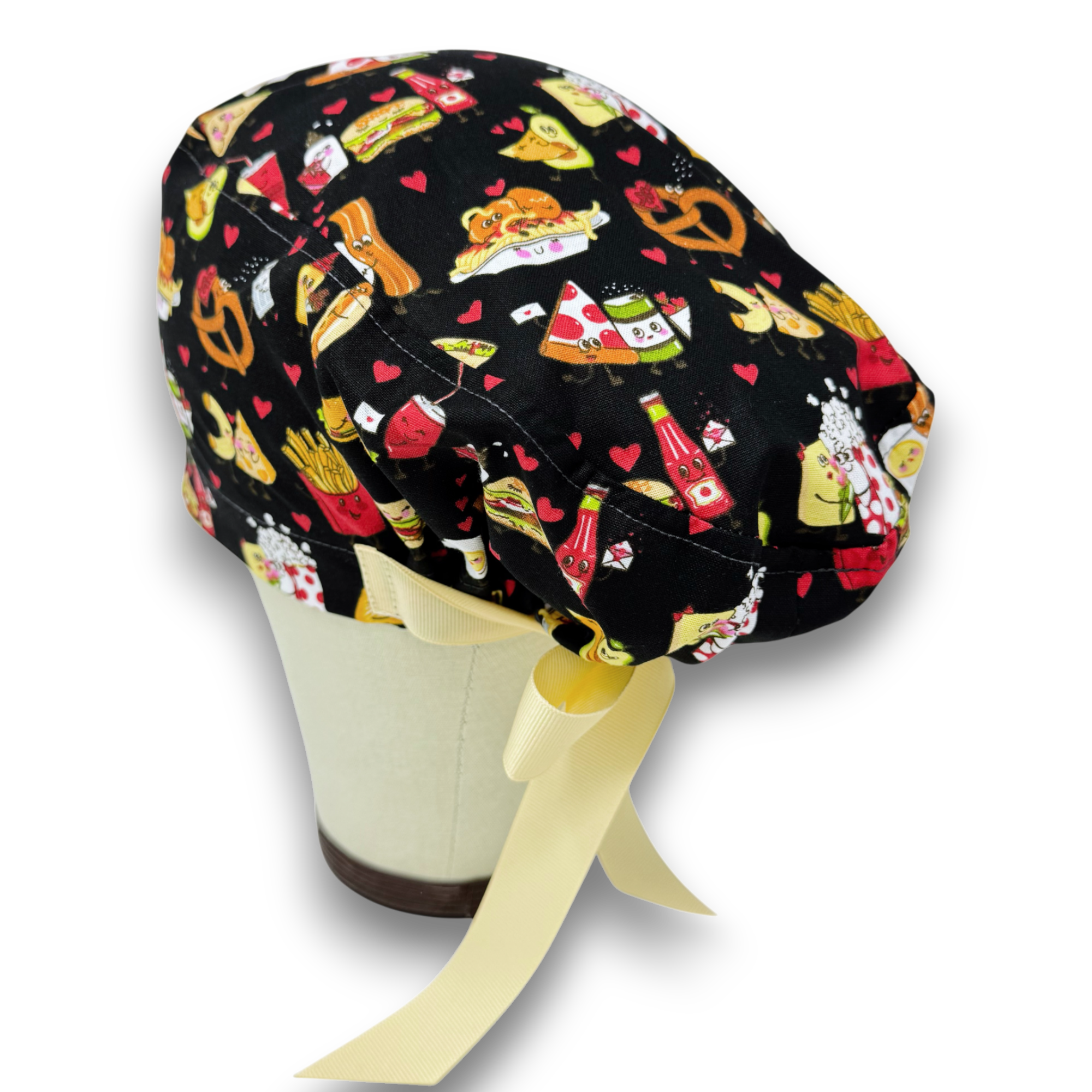 Food with Love Euro scrub cap with ties for Women by Paradise Caps. Euro PLUS style.