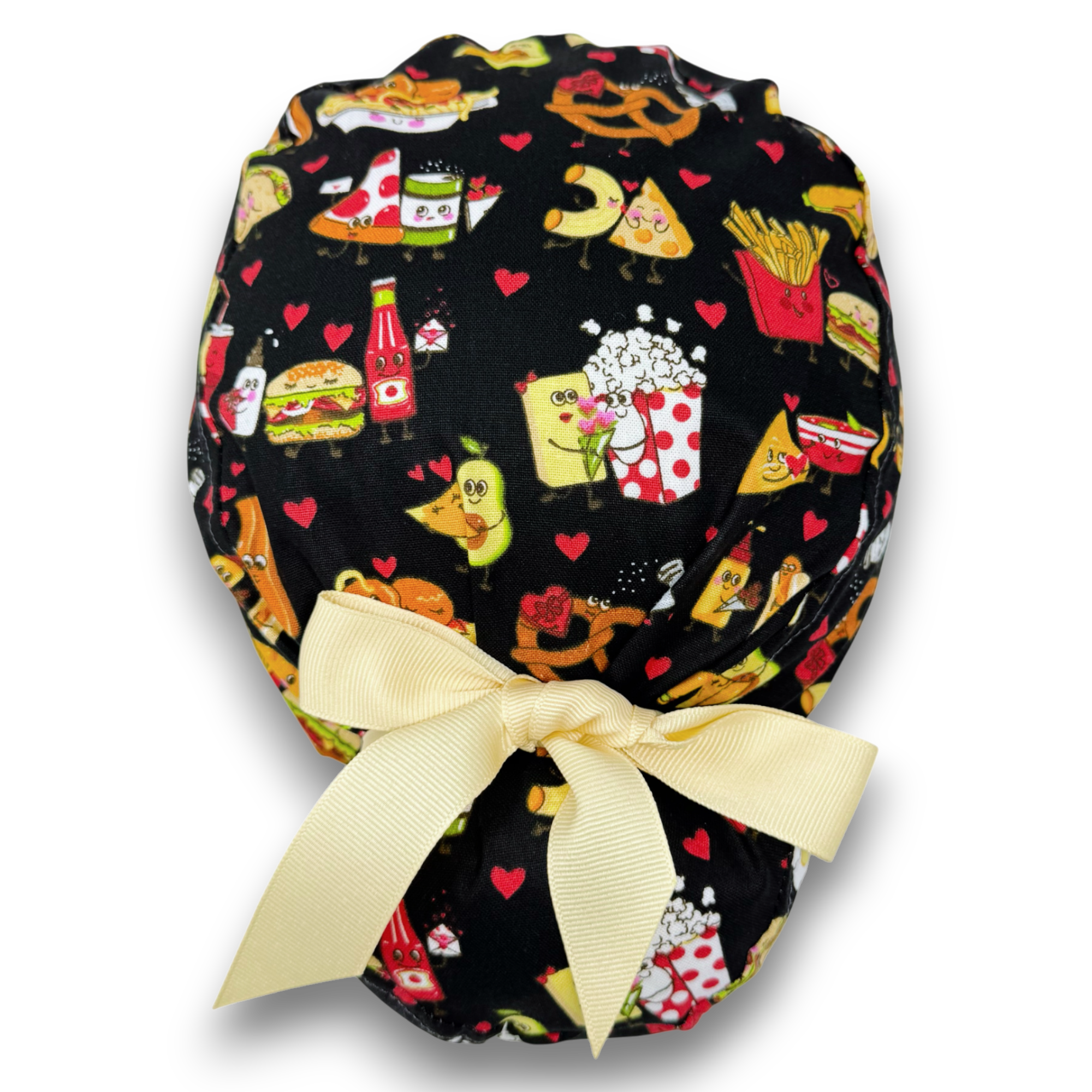 Food with Love Euro scrub cap with ties for Women by Paradise Caps. Euro PLUS style.