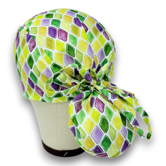 Mardi Gras Ponytail scrub cap for women with satin lined option by Paradise Caps.