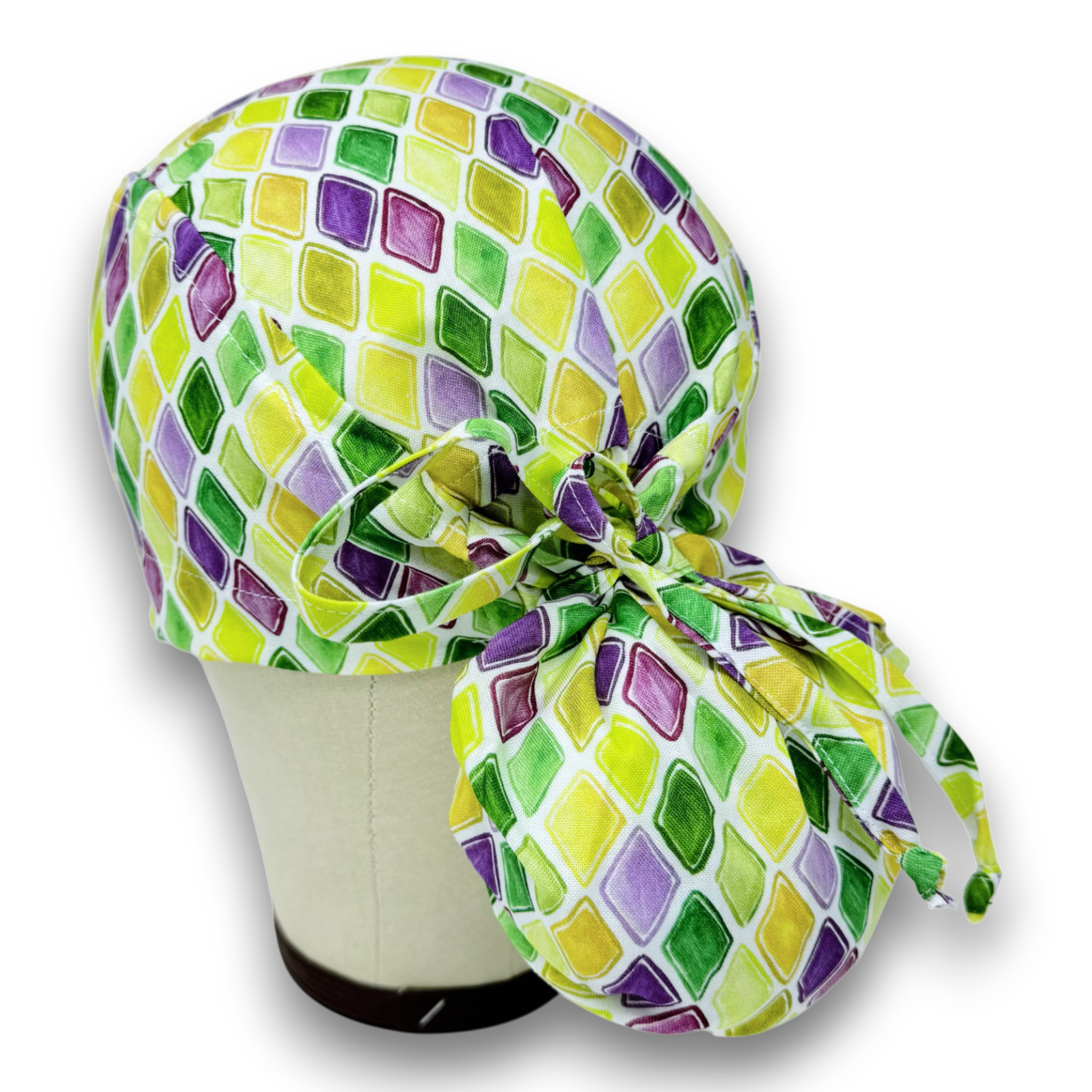 Mardi Gras Ponytail scrub cap for women with satin lined option by Paradise Caps.