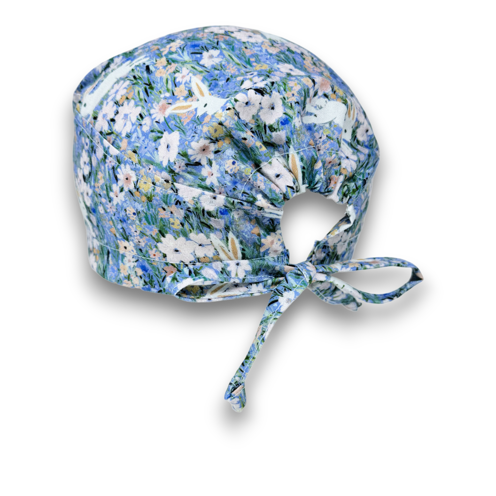 Spring Bunnies Surgical Cap. Easter Skull tie-back style scrub hat by Paradise Caps.