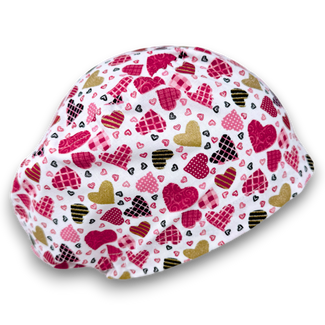 Valentine's day Scrub Cap for Women. Hearts print surgical cap with Satin Lined option by Paradise Caps.