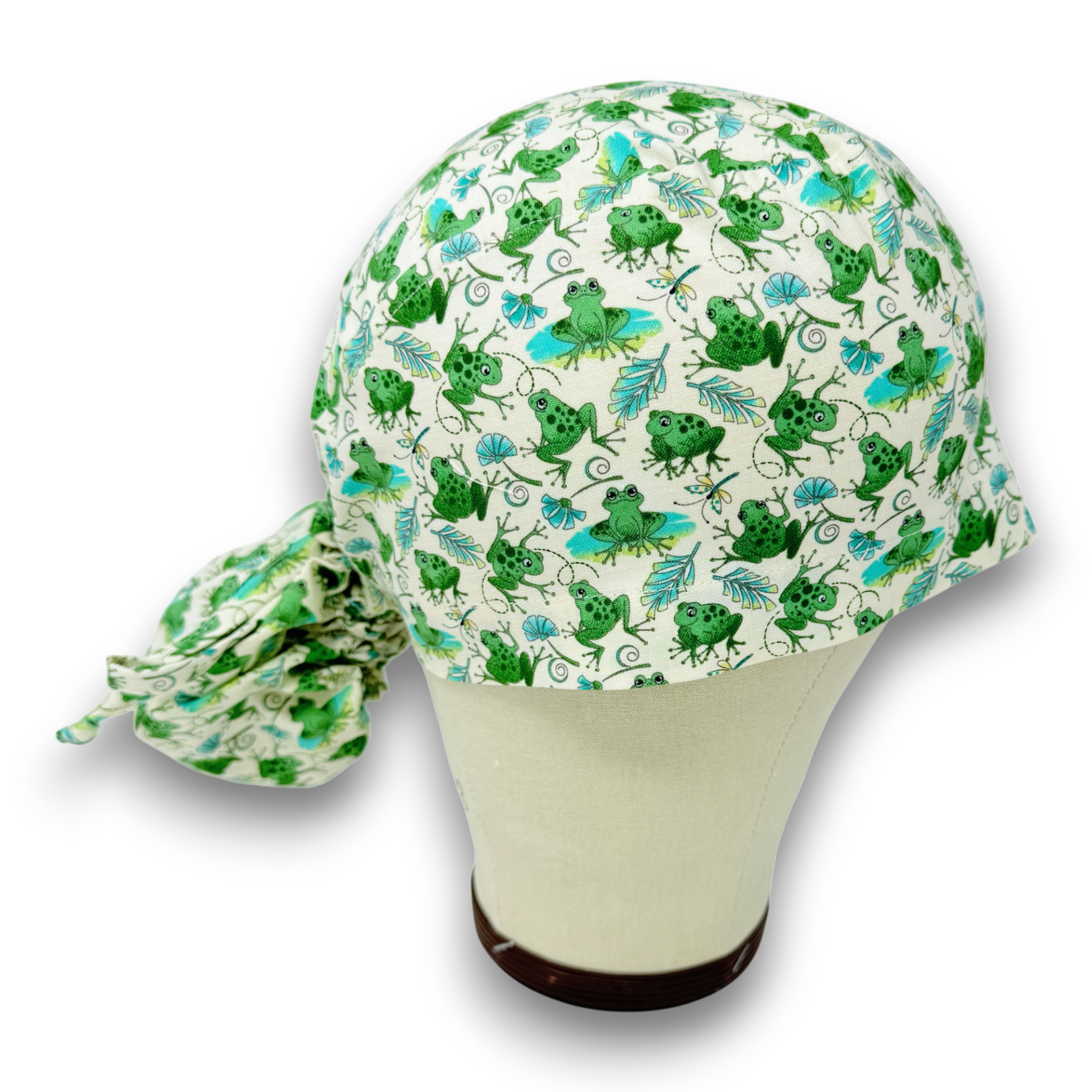 Frog Ponytail scrub cap for women with satin lined option by Paradise Caps.