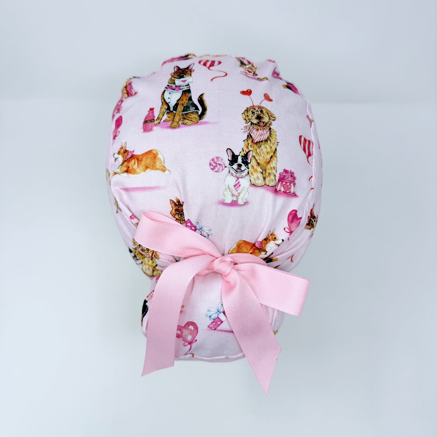 Valentine's day Euro scrub cap with ties for Women, Dog European Surgical cap with Satin Lined by Paradise Caps.