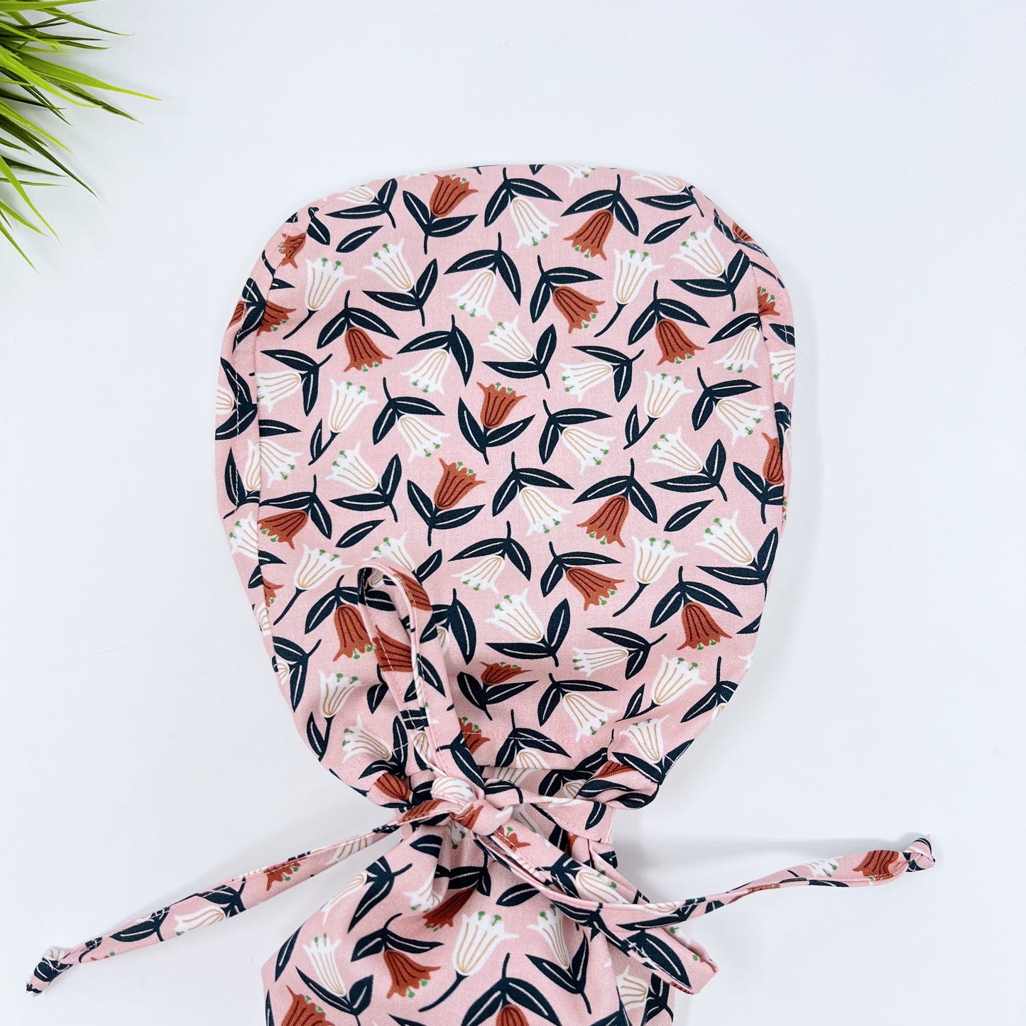 Lilies Ponytail scrub cap, Surgical cap from 100% Organic Cotton.