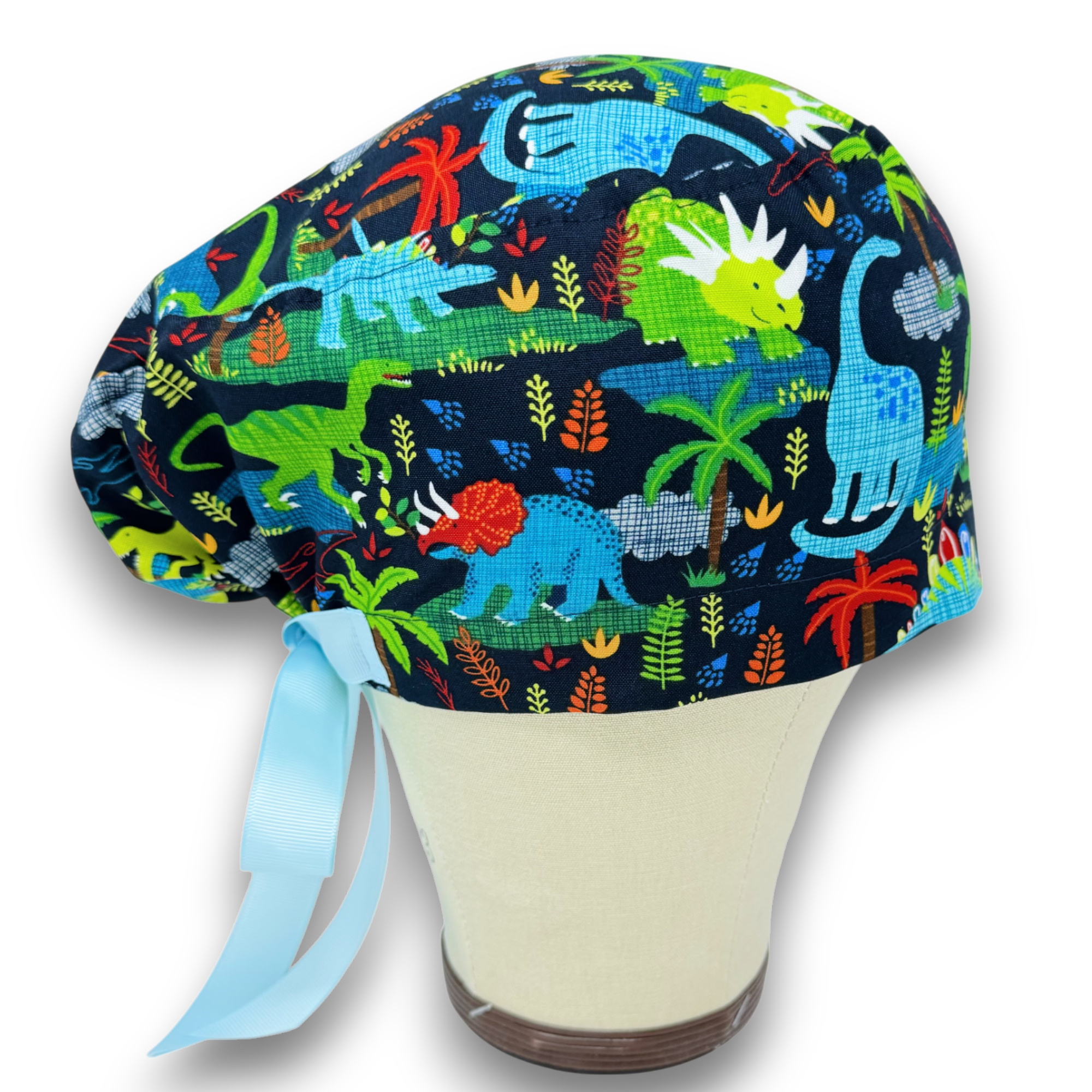 Dinosaur Euro scrub cap with ties for Women by Paradise Caps. Euro PLUS style.