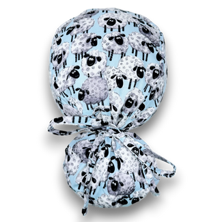 Sheep Ponytail scrub cap for women with satin lined option by Paradise Caps.