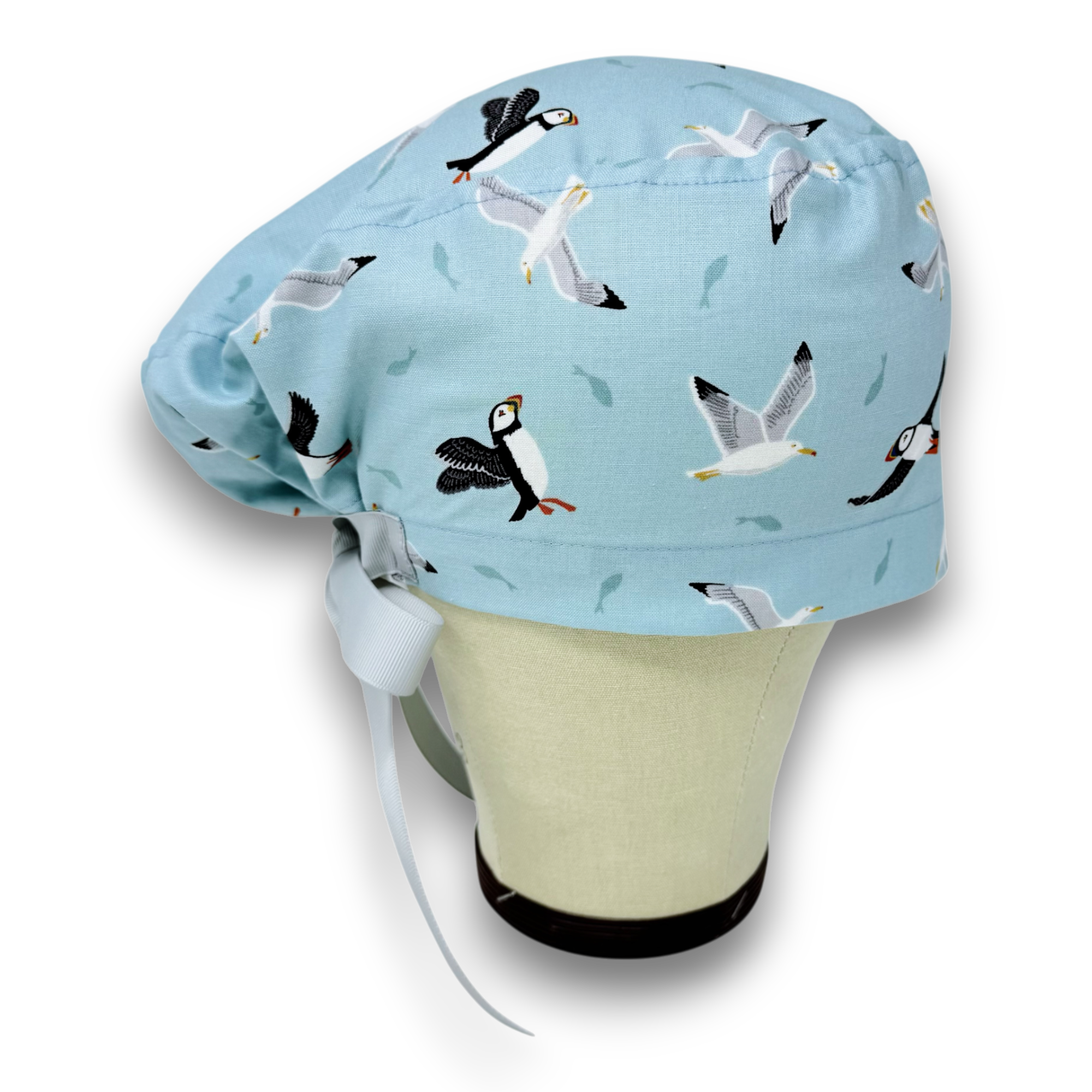 Puffin Euro scrub cap with ties for Women by Paradise Caps. Euro PLUS style.