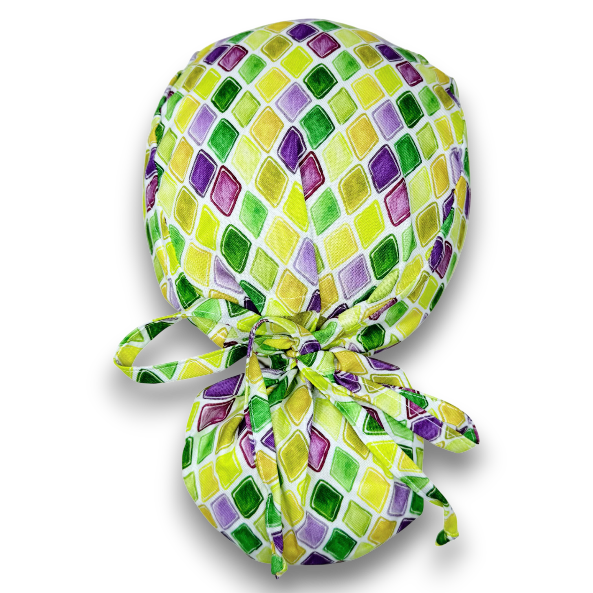 Mardi Gras Ponytail scrub cap for women with satin lined option by Paradise Caps.