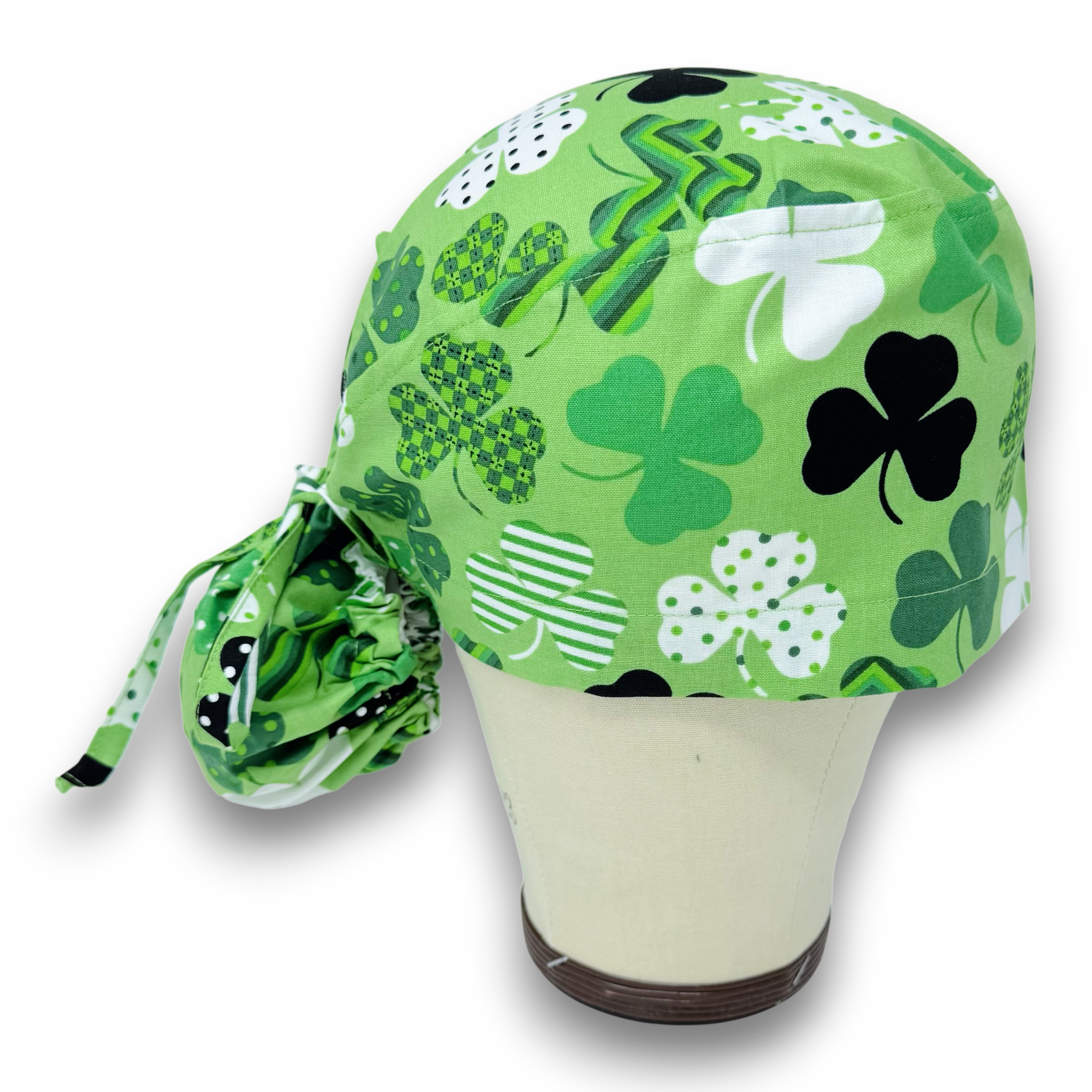 St. Patricks Day Ponytail scrub cap for women with satin lined option by Paradise Caps.