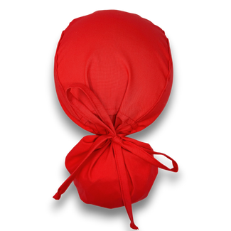 Solid red Ponytail scrub cap for women with satin lined option by Paradise Caps.
