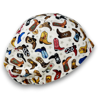 Cowboy Boots Print  Euro Scrub Cap for Women with Satin Lined Option by Paradise Caps.