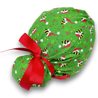 Christmas Bee Euro scrub cap with ties for Women by Paradise Caps. Euro PLUS style.