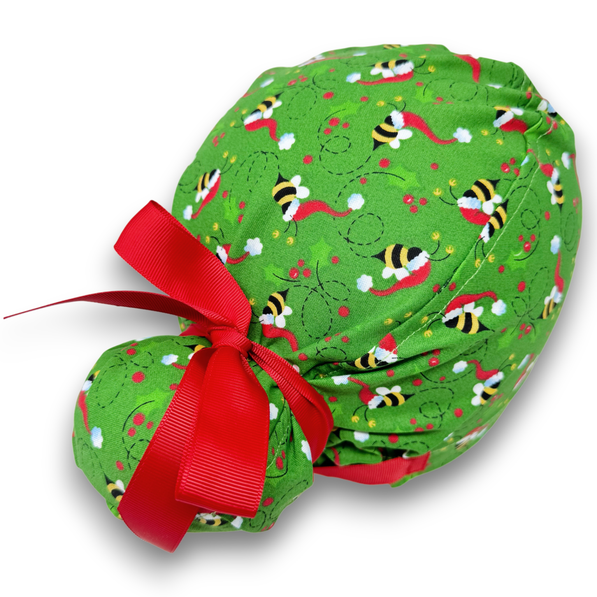 Christmas Bee Euro scrub cap with ties for Women by Paradise Caps. Euro PLUS style.