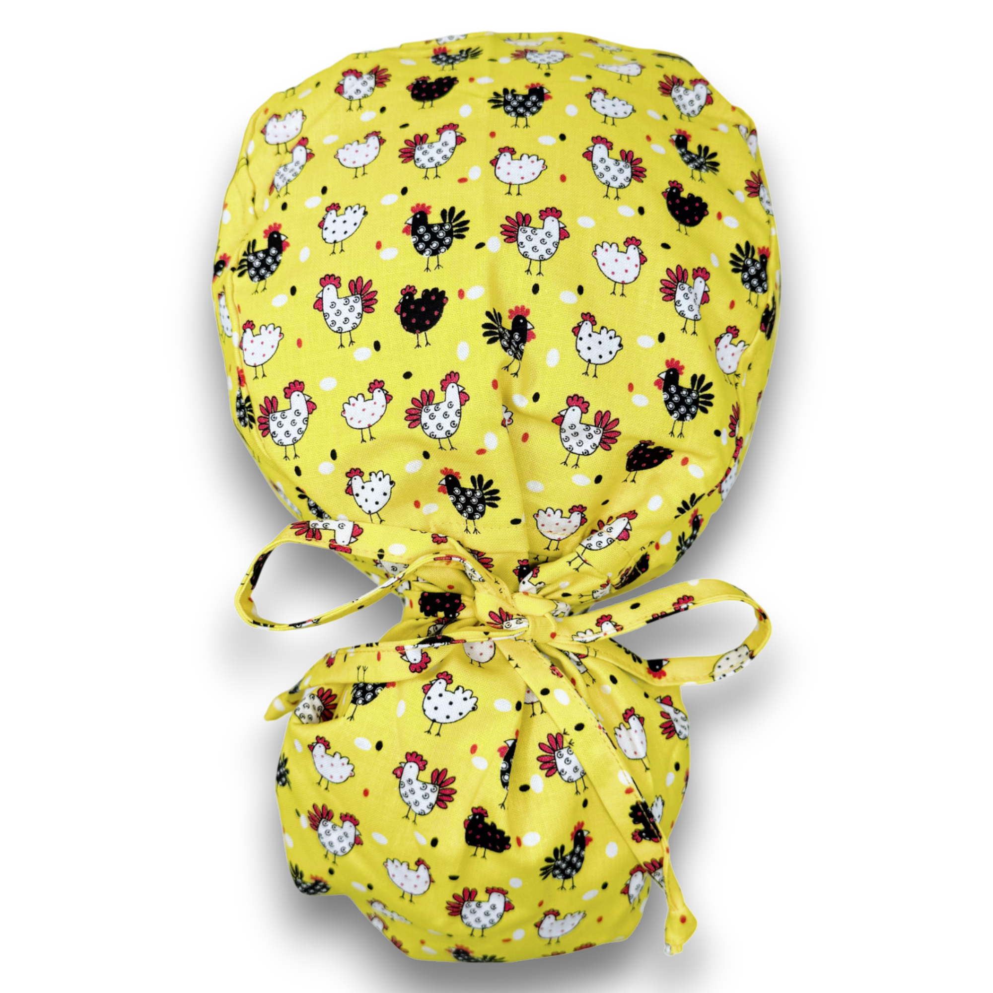 Funny Chicken Ponytail scrub cap for women with satin lined option by Paradise Caps.