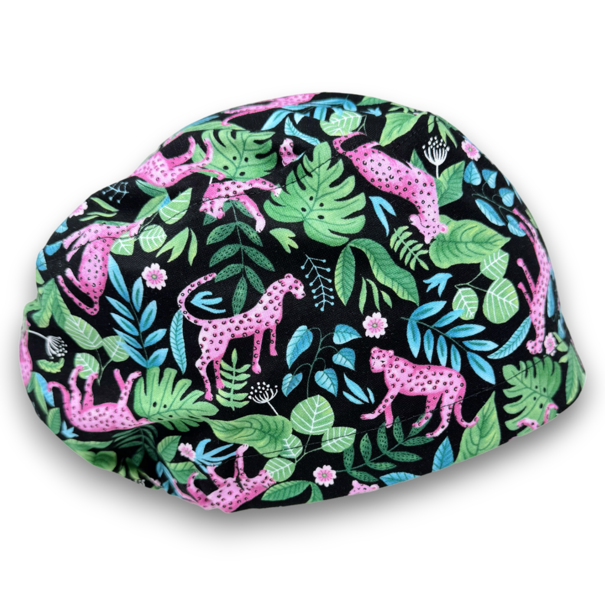 Leopard Euro Scrub Cap for women with satin lined option by Paradise Caps.