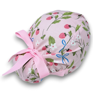 Strawberry Euro scrub cap with ties for Women by Paradise Caps. Euro PLUS style.