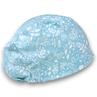 Light Blue Floral Euro Scrub Cap for Women with Satin Lined Option by Paradise Caps.