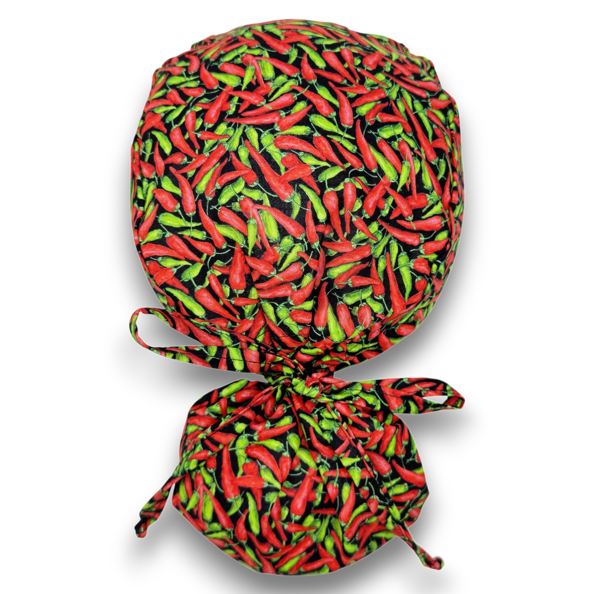 Chili Ponytail scrub cap for women with satin lined option by Paradise Caps.
