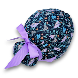 Midnight Butterfly Euro scrub cap with ties for Women by Paradise Caps. Euro PLUS style.