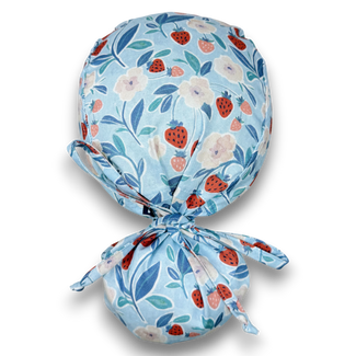Strawberry Floral Ponytail scrub cap for women with satin lined option by Paradise Caps.