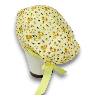 Bee And Sunflower Euro scrub cap with ties for Women by Paradise Caps. Euro PLUS style.