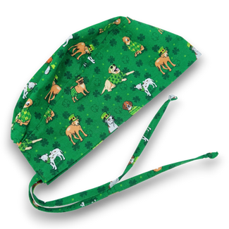 St. Patrick’s Day Skull tie-back style surgical scrub cap for men by Paradise Caps.