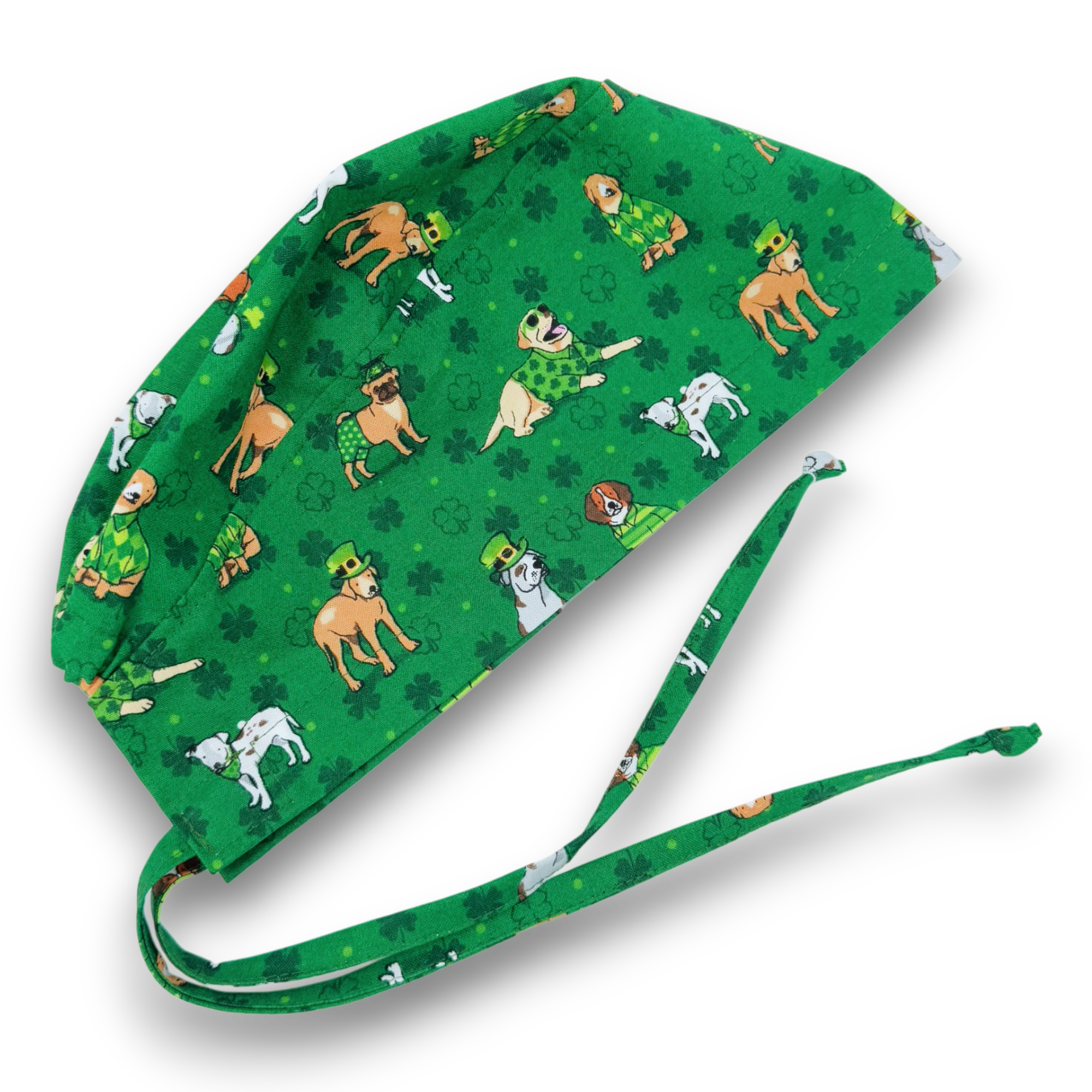 St. Patrick’s Day Skull tie-back style surgical scrub cap for men by Paradise Caps.