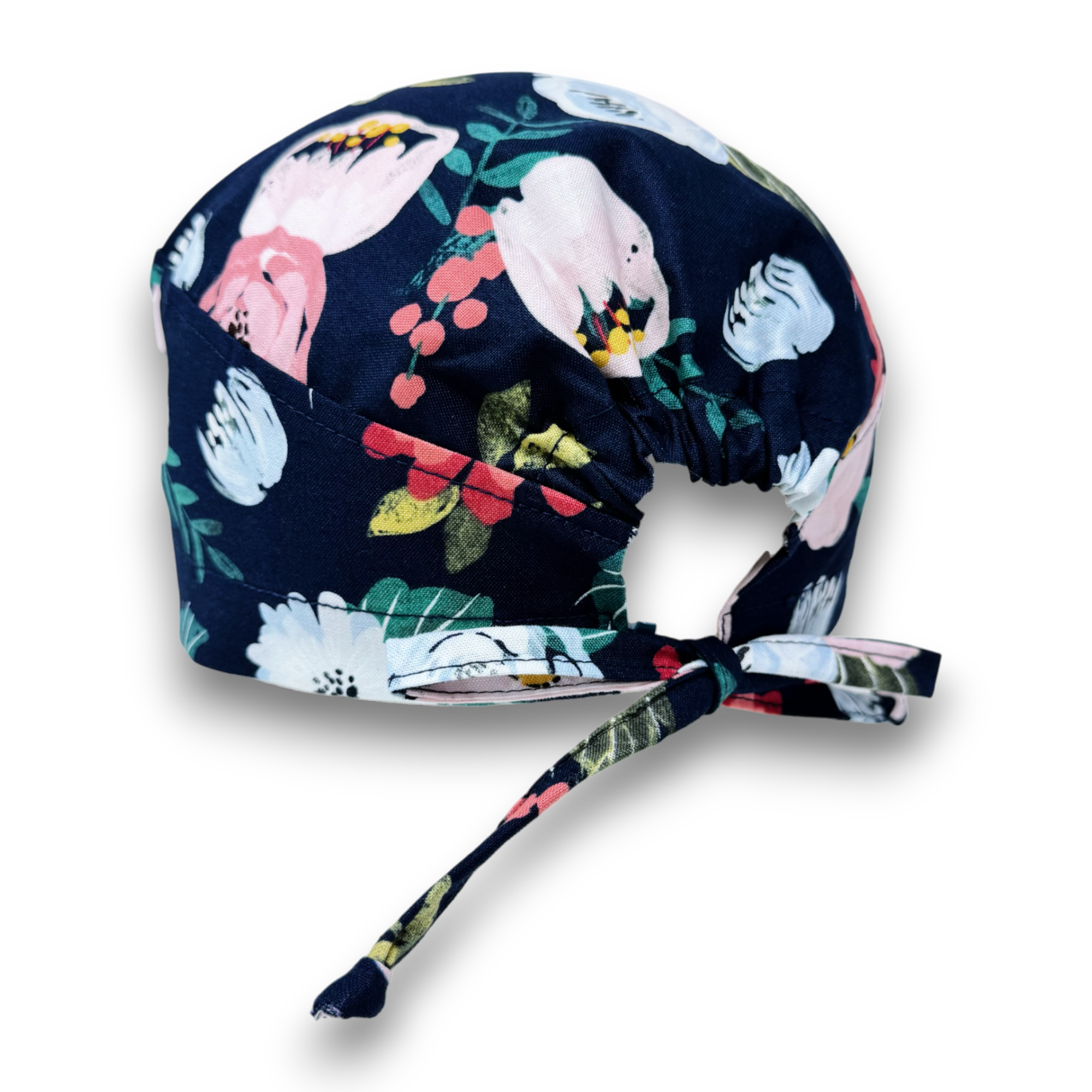 Flower Skull tie-back style surgical scrub cap by Paradise Caps.