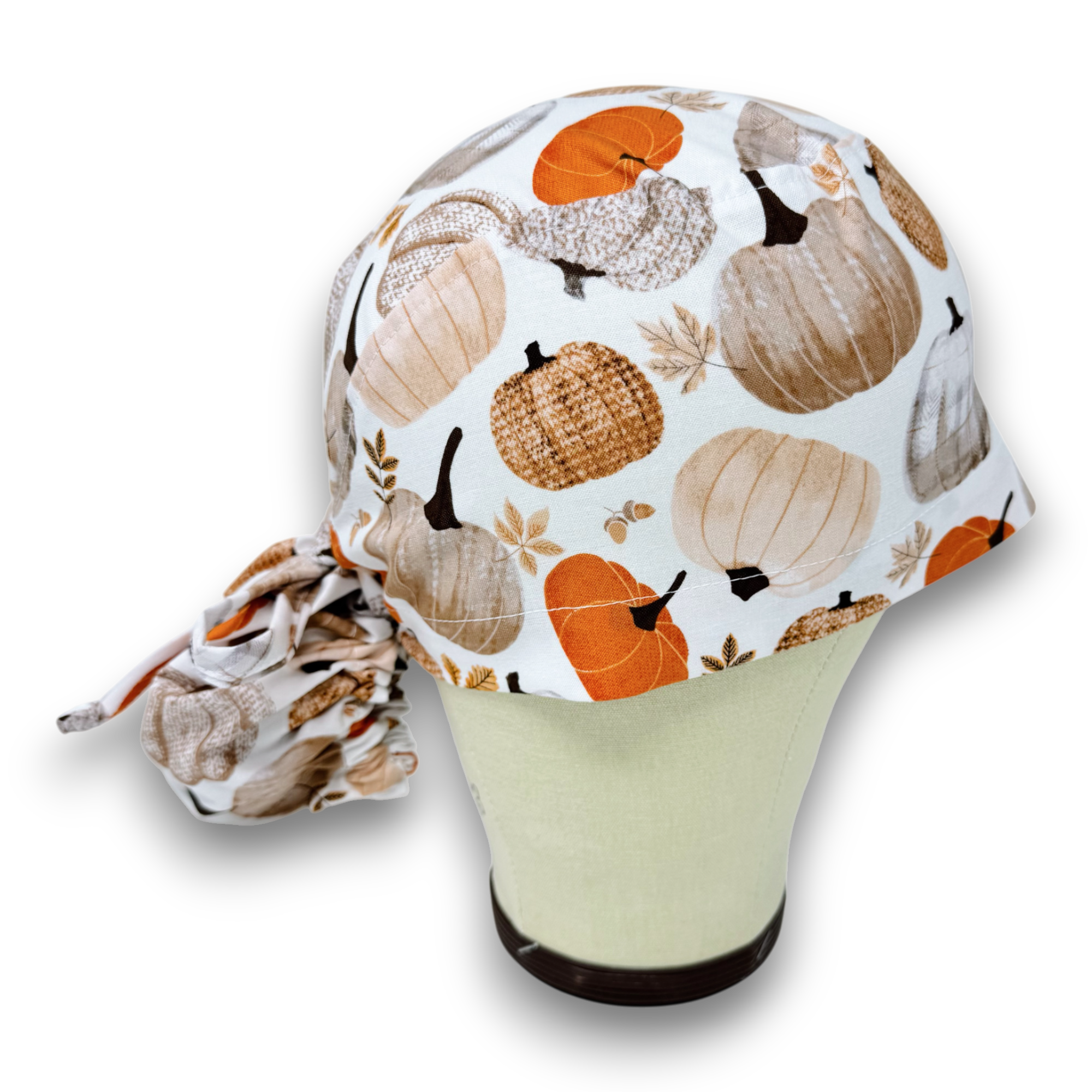 Pumpkin Ponytail scrub cap for women with satin lined option by Paradise Caps.