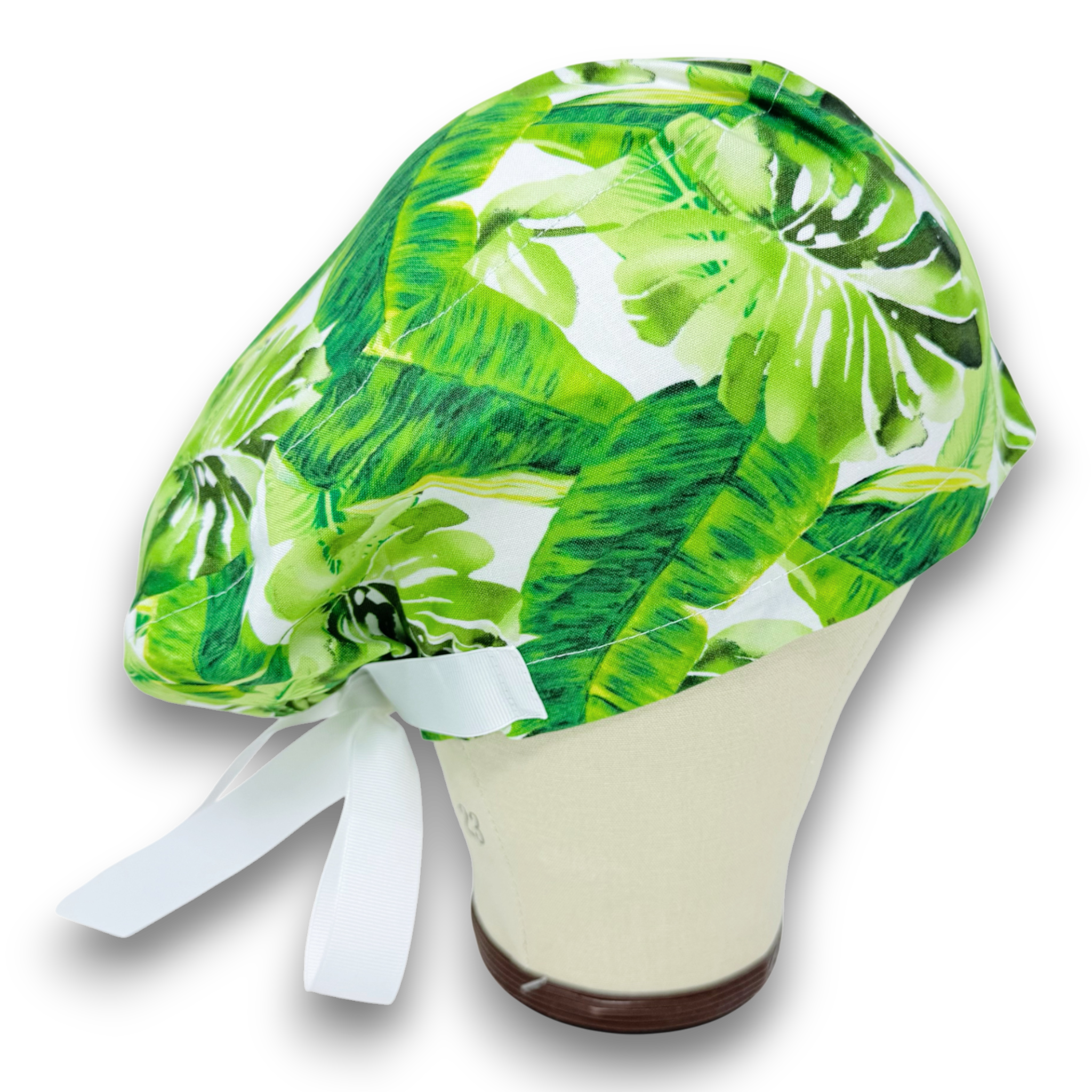 Monstera Euro scrub cap with ties for Women by Paradise Caps. Euro PLUS style.