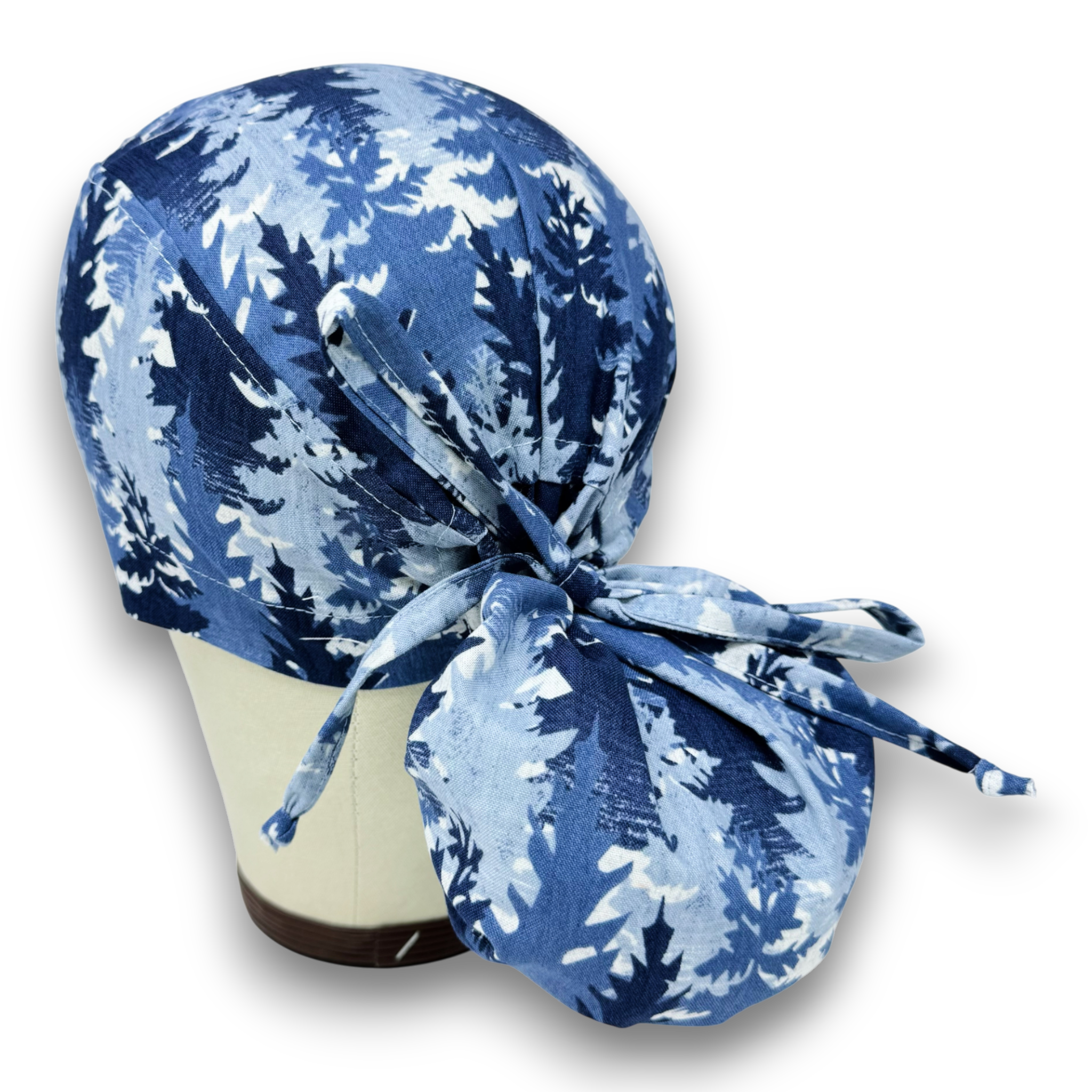 Winter forest Ponytail scrub cap for women with satin lined option by Paradise Caps.