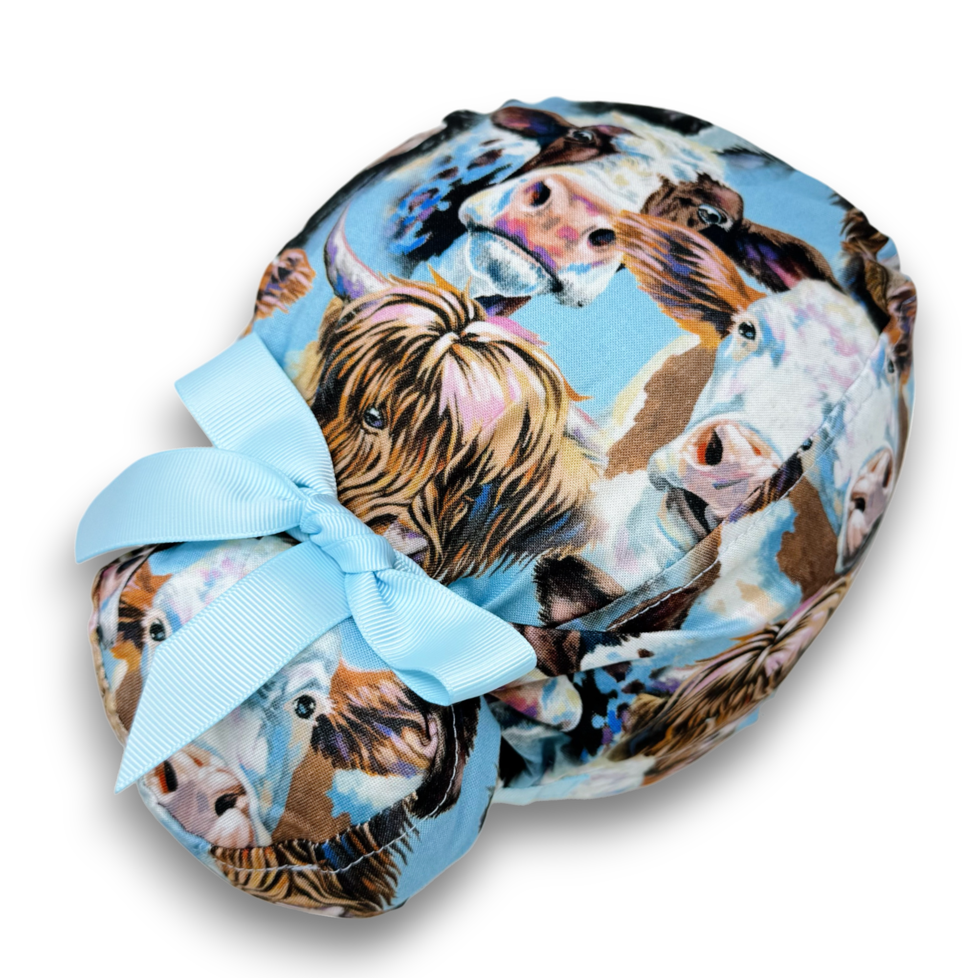 Cow Euro scrub cap with ties for Women by Paradise Caps. Euro PLUS style.