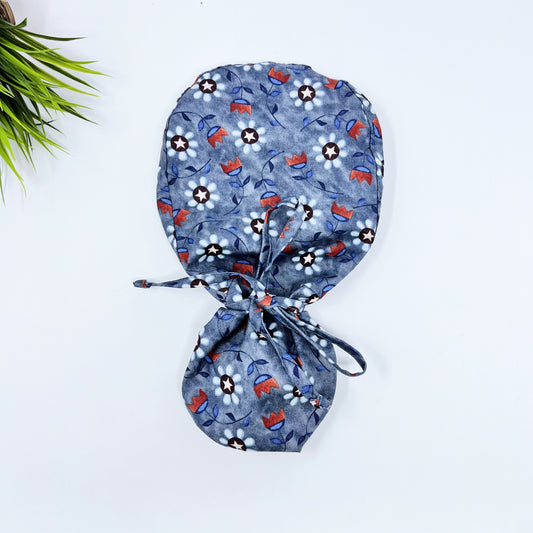 Bright Stars Ponytail scrub cap, Surgical cap women. Satin Lined Option Surgical cap with ponytail.