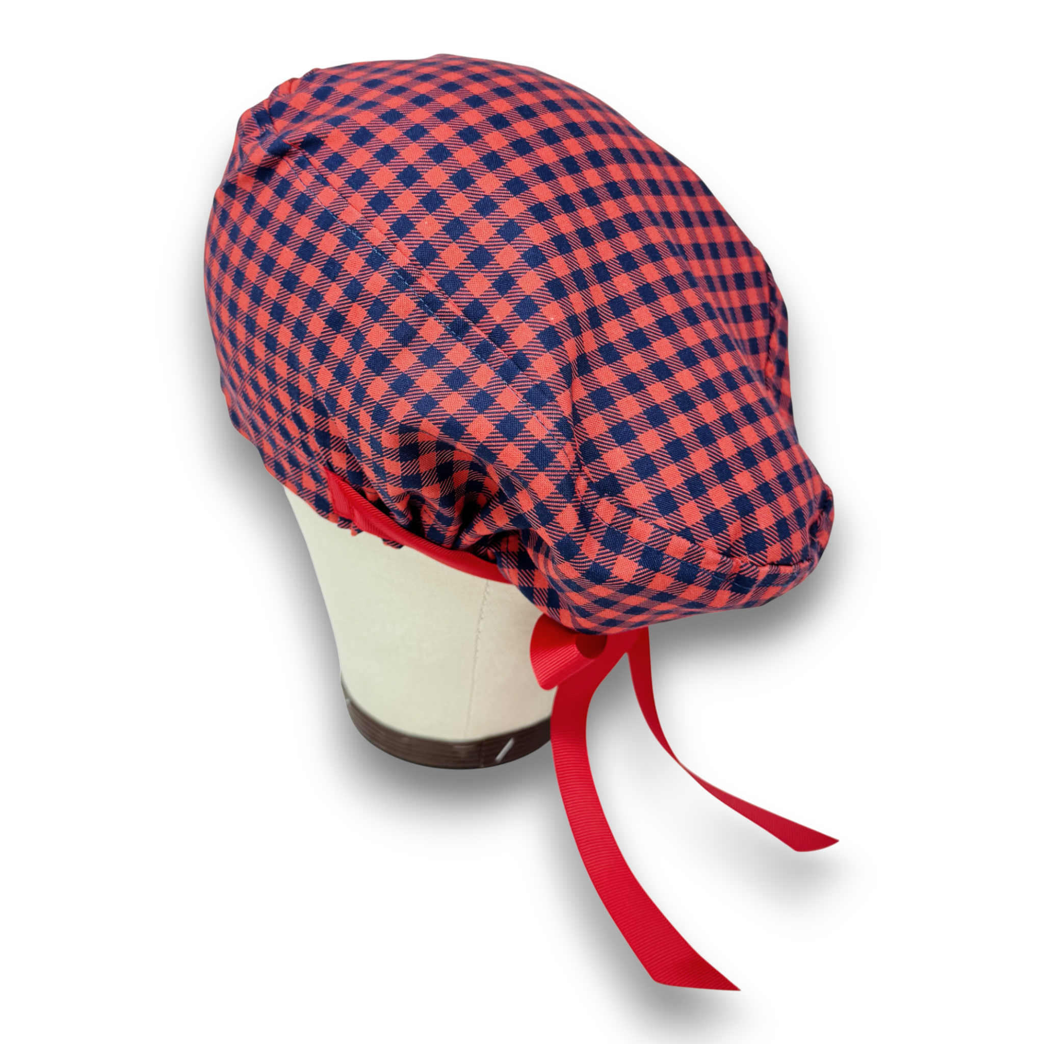 Christmas Plaid Euro scrub cap with ties for Women by Paradise Caps. Euro PLUS style.
