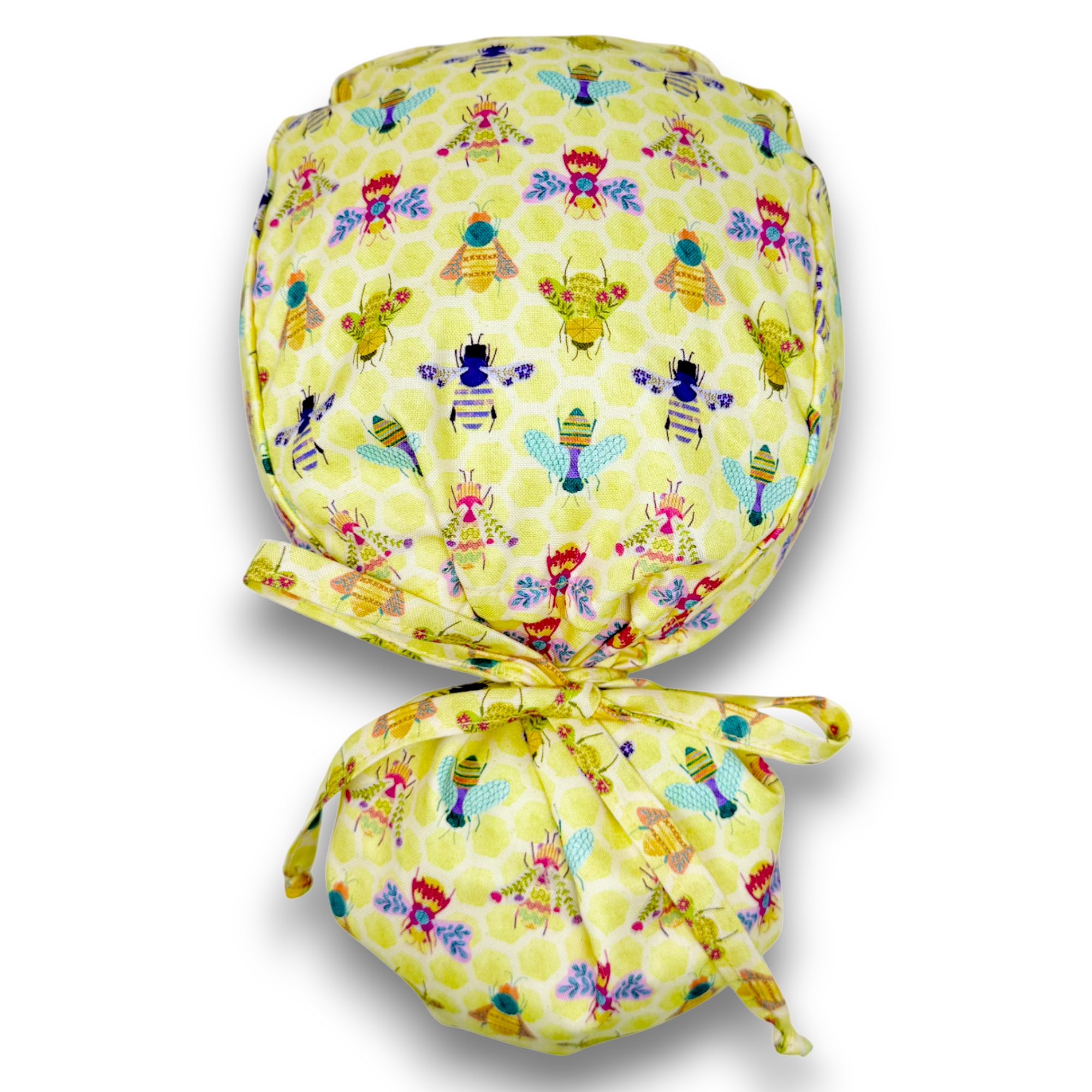 Bee Ponytail scrub cap for women with satin lined option by Paradise Caps.