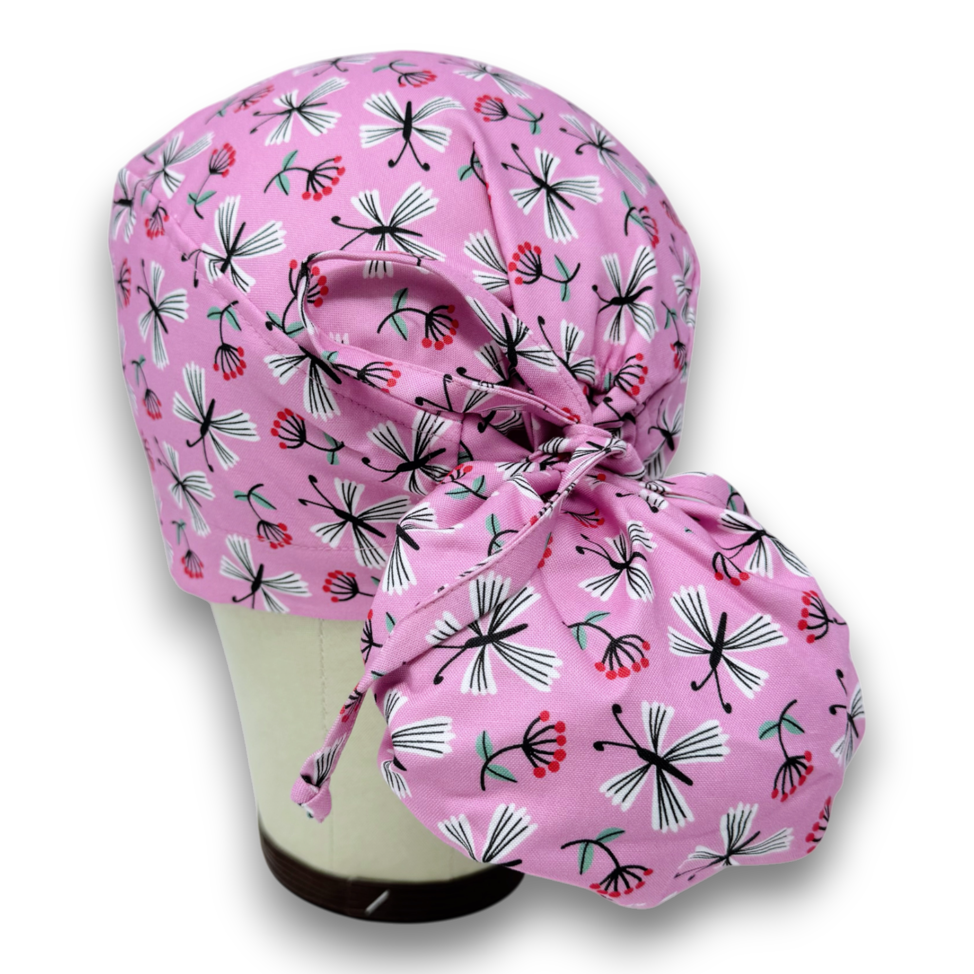 Charmingly Cheerful Ponytail scrub cap for women with satin lined option by Paradise Caps.