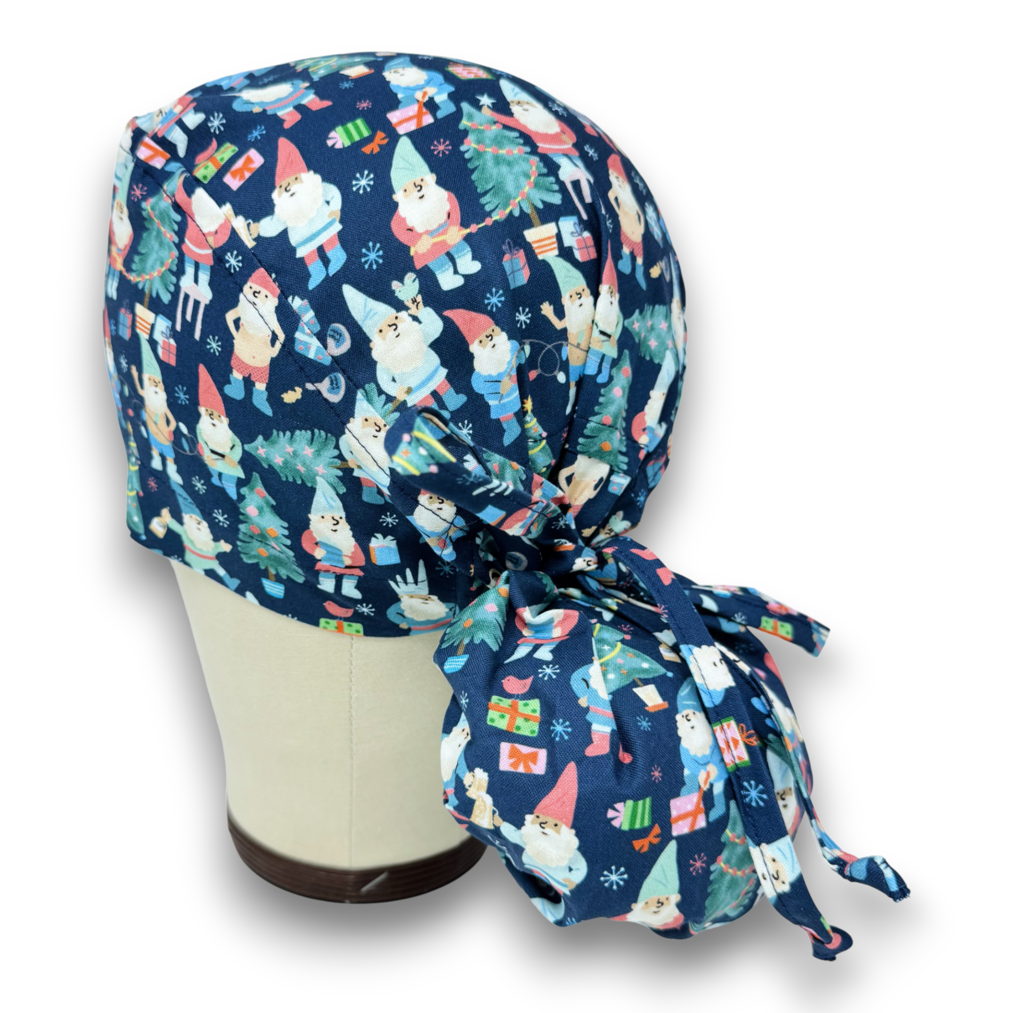 Santa Ponytail scrub cap for women with satin lined option by Paradise Caps.