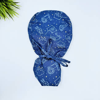 Navy Constellations Ponytail scrub cap for women with satin lined option by Paradise Caps.