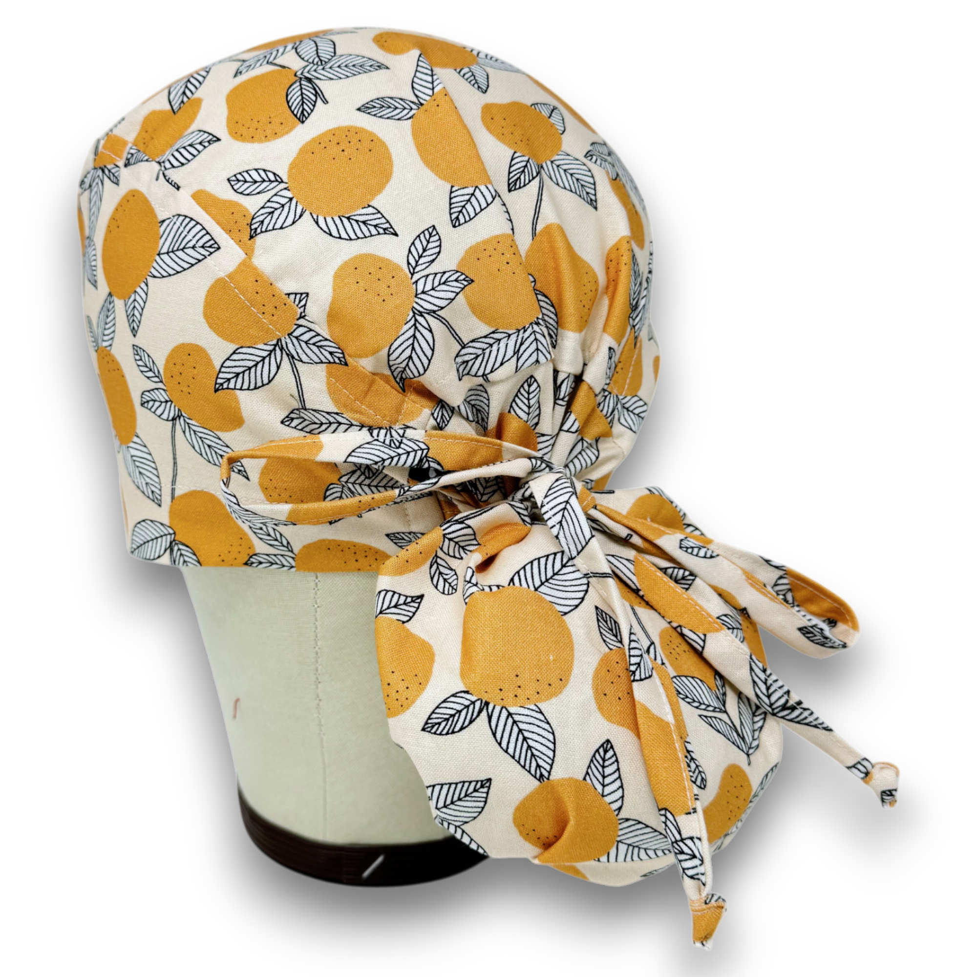 Tangerine Ponytail scrub cap for women with satin lined option by Paradise Caps.