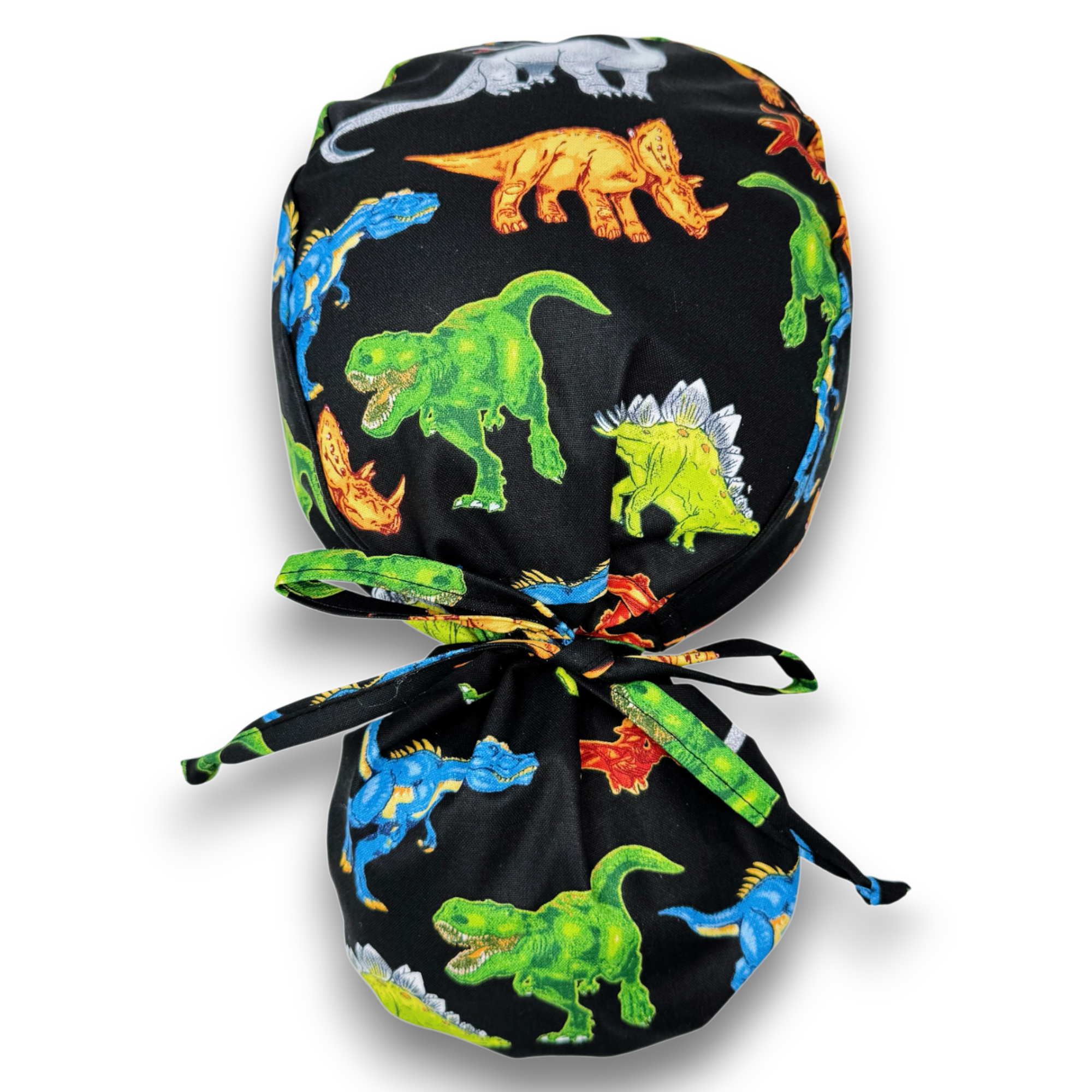 Dinosaur Ponytail scrub cap for women with satin lined option by Paradise Caps.