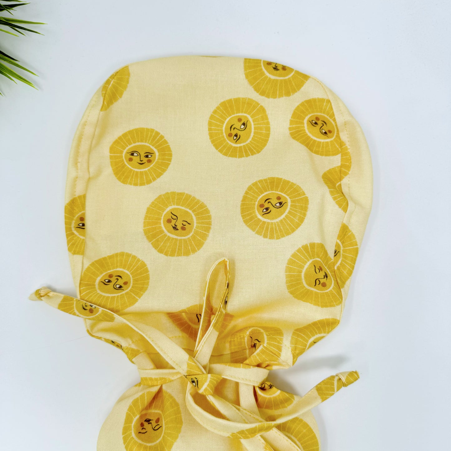 Lemon Sunshine Ponytail scrub cap, Surgical cap women. Satin Lined Option Surgical cap with ponytail.